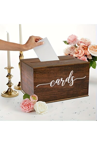 Choice صندوق بطاقات حفلات خشبي بني اللون - يُستخدم لتخزين بطاقات دعوة حفلات ا...
