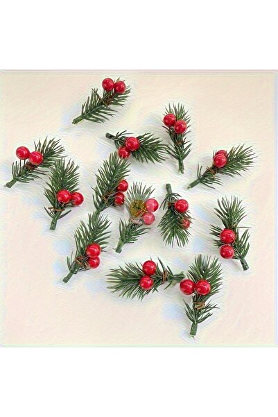 Miniso 12 قطعة من أغصان الصنوبر الاصطناعية بلون الياقوت الأزرق الداكن، 12/24 قطعة من أغصان الصنوبر الحمراء مع توت صناعي.