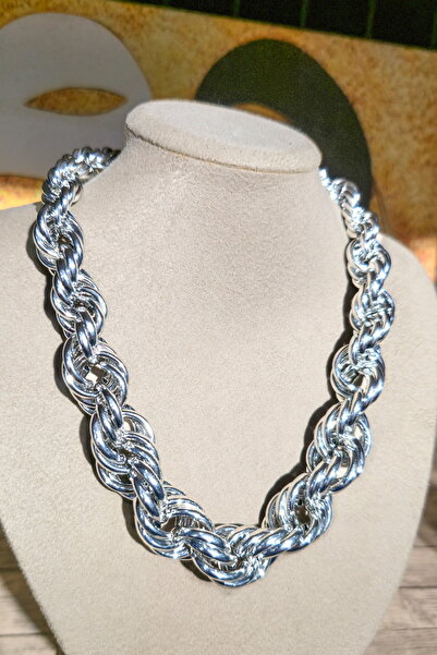 DEARWİSH Silver Color Thick Twist Necklace Elegant Stylish Necklace (45 cm)