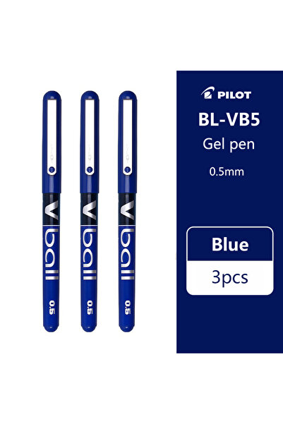Choice 3 أقلام حبر جاف سائل مستقيمة زرقاء من بايلوت اليابانية، 0.5 مم، رأس رصاصة BL-VB5، سعة كبيرة، لون أسود