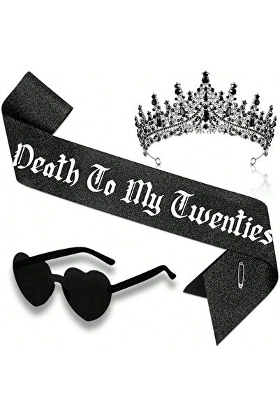 Choice طقم مكون من 3 قطع: تاج أسود ووشاح "الموت لعشرينياتي"، زينة وهدايا فريد...