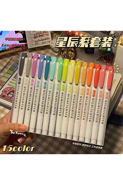 Choice مجموعة أقلام تظليل إبداعية مزدوجة الرأس مكونة من 15 لونًا، مناسبة للطل...