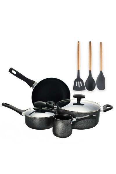 Sweet Home طقم أواني طهي من الألومنيوم غير لاصق مكون من 9 قطع (فضي)