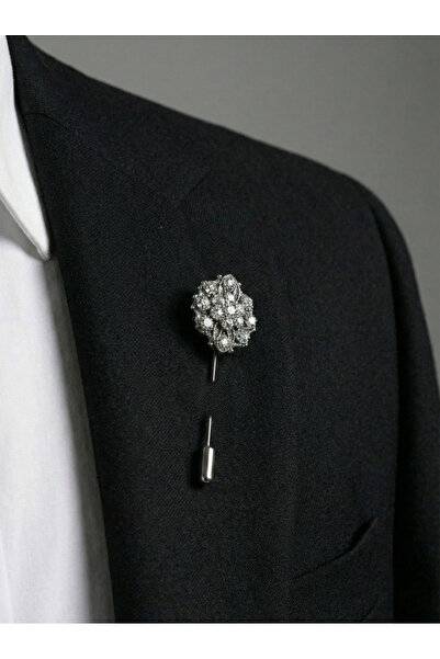 Le Voux Antrasit Gri Renginde Beyaz Taş Detaylı Ceket Yaka İğnesi Broş