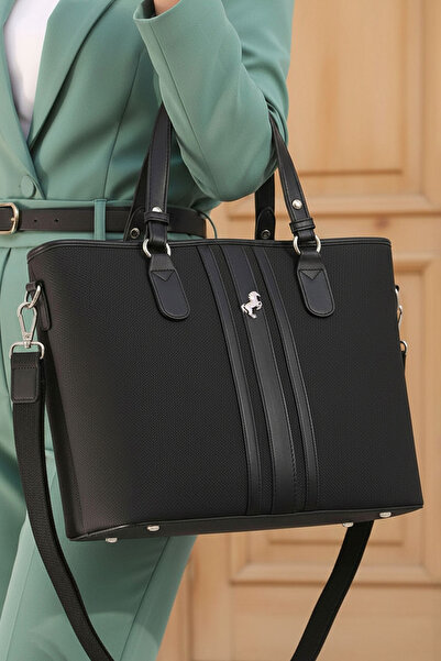 POLO CLUB Geantă de mână și de umăr Polo pentru femei, cu 4 compartimente, cu curea lungă, cu dungi (33x26 cm)