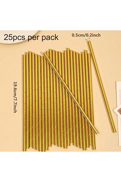 Choice Golden 25pcs Metallic Gold Paper Straws Disposable Drinking Straws Foi...