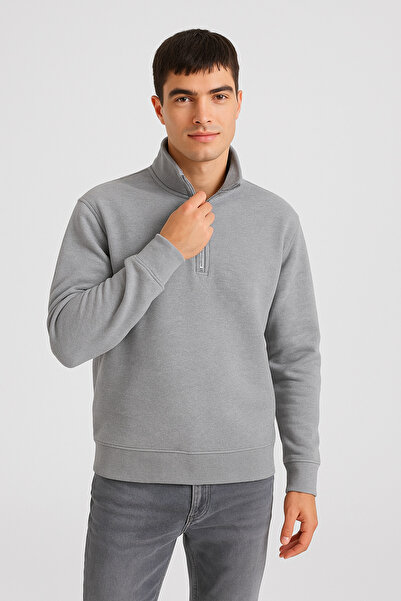 DeFacto Standard Fit Regular Cut Mock Neck Zipper Basic Plain Knitwear Sweater A5184Ax23Wn