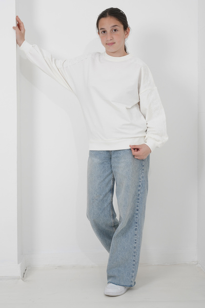 HayKids Girl's Lace Sleeve Sweatshirt