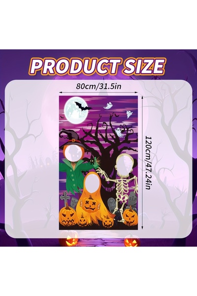 Miniso قطعة واحدة من قماش خلفية تصوير مرحة للهالوين، على شكل يقطينة وهيكل عظمي وساحرة، لتزيين حفلات الهالوين.