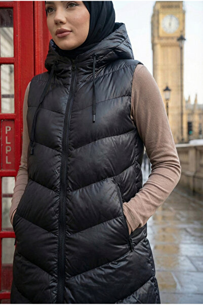 İMAJİNAL Women's Hooded Long Puffer Hijab Vest – Winter Oversized Models