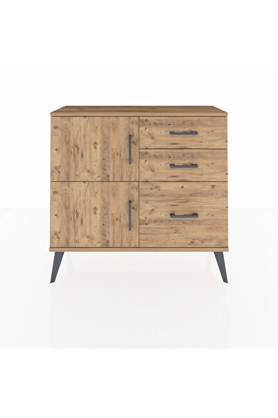 Dienni Arges Şifonyer Tek Raflı 3 Çekmeceli 2 Kapaklı 88x30x80 Çam-Çam