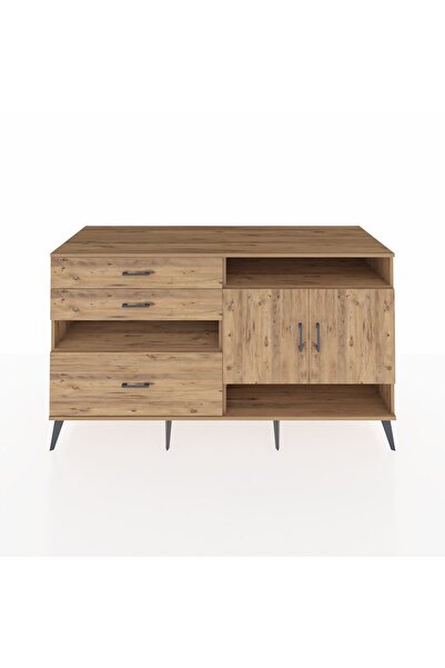 Dienni Kronos Konsol 4 Raflı 3 Çekmeceli 2 Kapaklı 176x59x99 Çam-Çam
