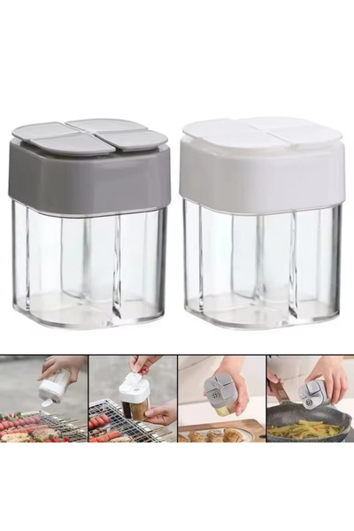 Choice برطمان توابل للتخييم 4 في 1 باللونين الرمادي والأبيض مع غطاء، موزع توا...