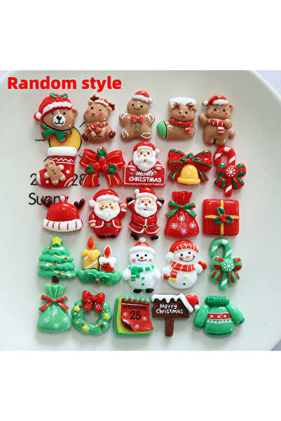 Choice 30 قطعة من تماثيل عيد الميلاد الكرتونية الملونة المصنوعة من الراتنج، تتضمن رجل خبز الزنجبيل، ورجل الثلج، والأجراس، والأشجار، وظهر مسطح.