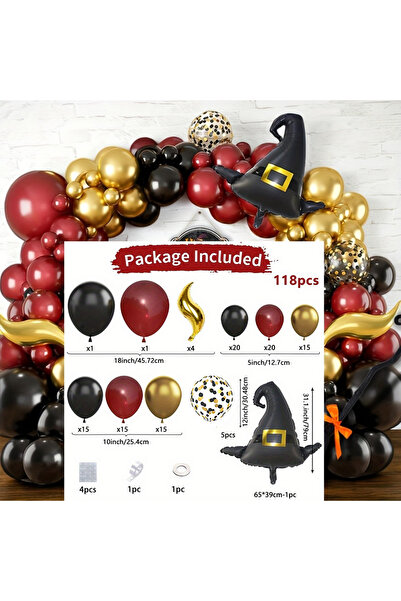 Choice كما هو موضح، 118 قطعة من بالونات اللاتكس السوداء والذهبية بتصميم الهال...