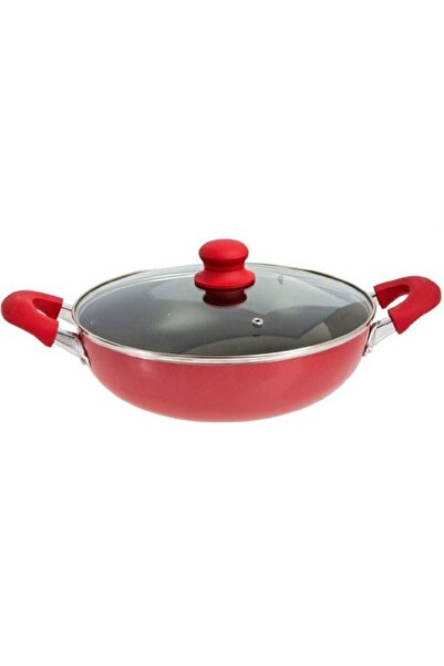 Sweet Home 26cm Non-Stick Wok Pan with Lid (Red/Black)
