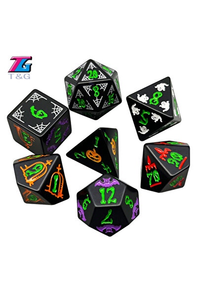 Choice مجموعة نرد هالوين مكونة من 7 قطع، مناسبة لأدوار لعبة D&D، مجموعة نرد متعددة الأوجه بطابع هالوين، مجموعة فريدة من نوعها للاحتفالات