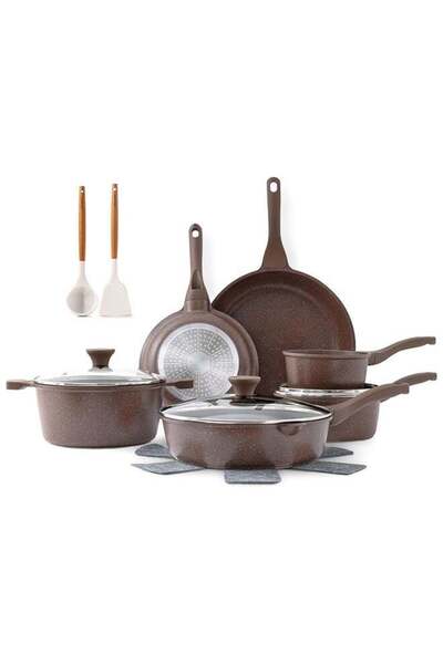 Sensarte 16-Piece Swiss Granite Non-Stick Cookware Set, Toffee Brown