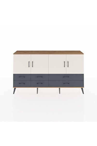 Dienni Arges Konsol 6 Raflı 6 Çekmeceli 4 Kapaklı 176x30x99 Çam-Aytaşı/Antrasit