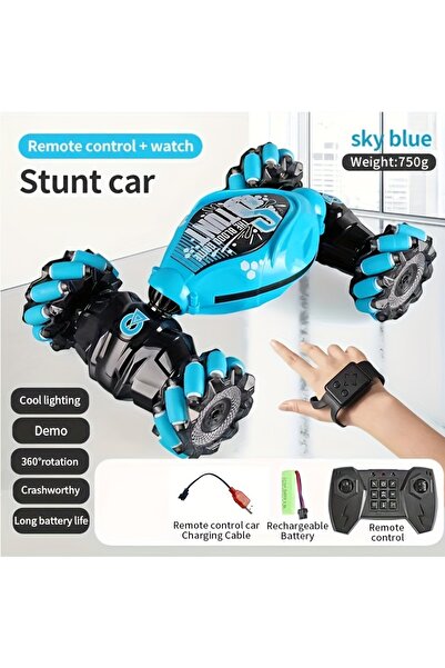 Choice سيارة دريفت زرقاء رباعية الدفع تعمل بالتحكم عن بعد، مزودة بموسيقى وإضا...