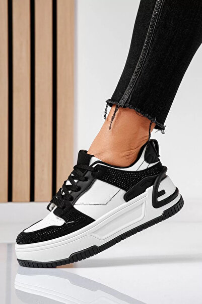 Zaira Adidasi dama alb-negri din piele ecologica Melli #21326 - 40