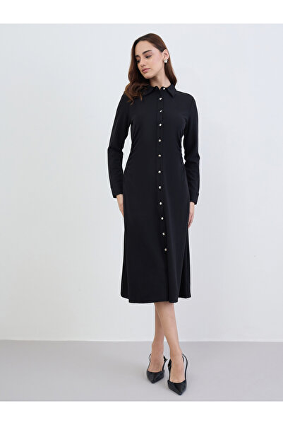 Styli Solid Long Sleeves Shirt Midi Dress