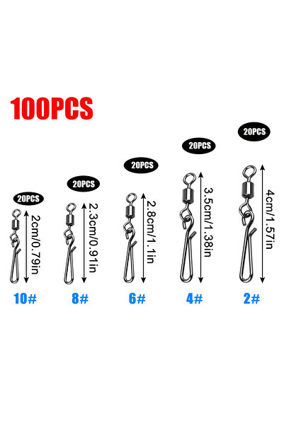 Choice طقم مكون من 100 قطعة (2-10) من موصلات دوارة لصيد الأسماك، مقاومة للتآك...