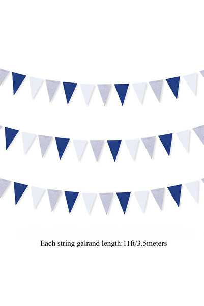 Choice قطعة واحدة من راية مثلثة فضية زرقاء بيضاء للتخرج وحفلات أعياد الميلاد