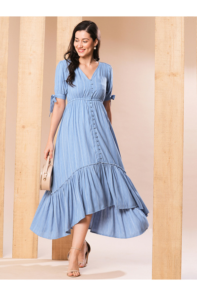 Globus By Styli High-Low Flared Hem A-Line Maxi Dress