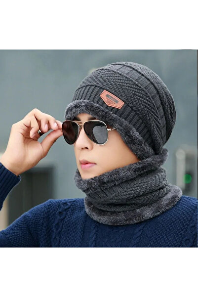 Choice قبعة شتوية رمادية محبوكة، قبعة دافئة من الصوف السميك، مناسبة للرجال وا...