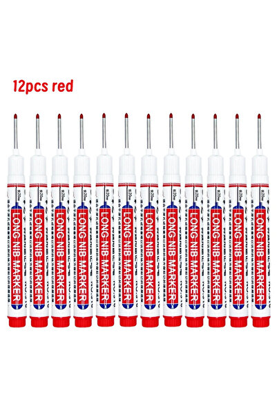 Choice 12 قلم تحديد أحمر مقاوم للماء برأس طويل، مناسب للثقوب العميقة، للنجاري...