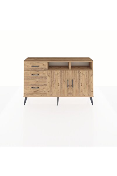 Dienni Arges Konsol 4 Raflı 3 Çekmeceli 2 Kapaklı 132x30x83 Çam-Çam/Çam