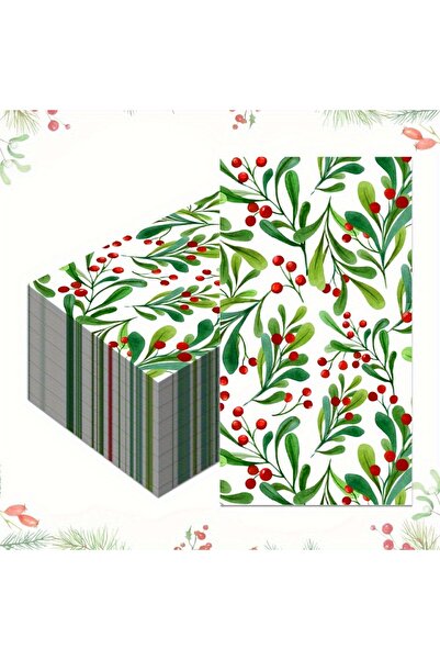 Choice 20 قطعة/كيس مناديل ورقية ثلاثية الطبقات للاستخدام مرة واحدة، بتصميم احتفالي من التوت والصنوبر مع توت أحمر، مناسبة لضيوف عيد الميلاد