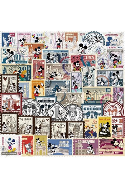 Miniso 50PCS 50PCS Disney Vintage Mickey Stamps Stickers Cartoon Cute Graffit...