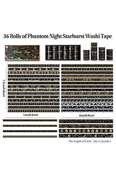 Choice Black Star Tape Set 36 Rolls Black Bronzing Washi Tape Set 3 Widths De...