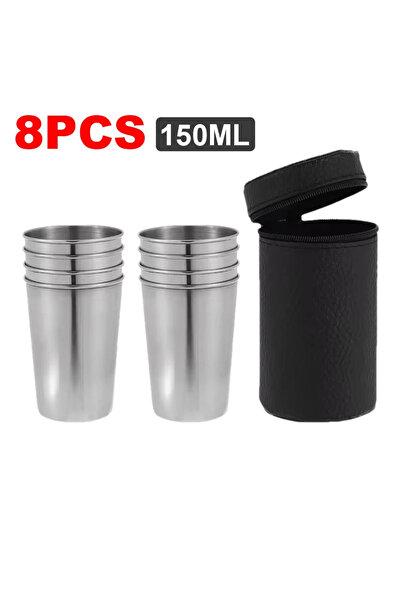Choice 2 Set 150ml 4Pcs/Set Stainless Steel Outdoor Water Cups with Portable Case for Hiking Camping Picnic