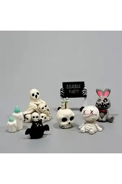 Choice 7 قطع من إكسسوارات تزيين الهالوين المصغرة: جمجمة مومياء، أرنب، منزل سح...