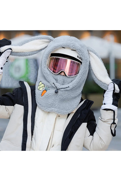 Choice قبعة تزلج شتوية رمادية من الصوف، وشاح دافئ، غطاء خوذة تزلج، مريح وناعم...