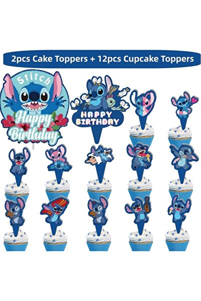 Choice 14pcs Stitch & Lilo Cake Topper Party Decorations Stitch Cupcake Toppers for Birthday Party Decorati