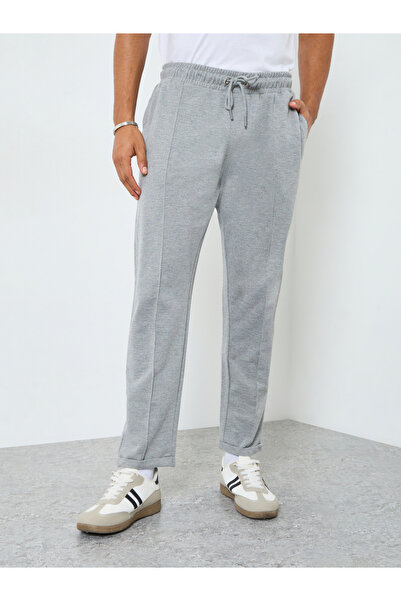 Styli بنطال رياضي رجالي رمادي اللون بخصر برباط