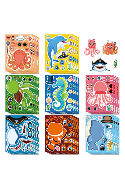 Choice ٨ أوراق من ملصقات أحجية تغيير وجوه الحيوانات البحرية: أخطبوط، حوت، قرش...