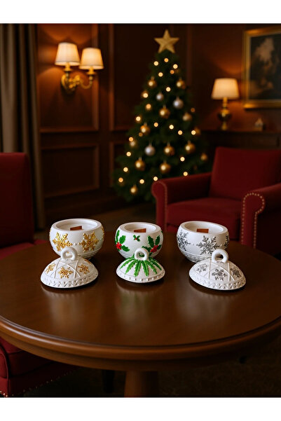 Nox Atelier Dekoratif Kapaklı Mum Seti 3’lü – Altın Gümüş Yeşil Desenli Yeni ...