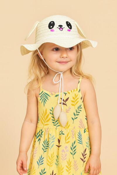 Katia&Bony قبعة من القش برباط مع إكسسوارات للأذن باللون الأبيض