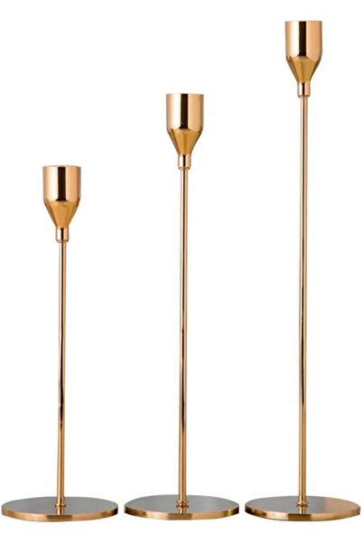 The Bros مجموعة YFFS من 3 حوامل شموع معدنية بتصميم كلاسيكي، ذهبية اللون