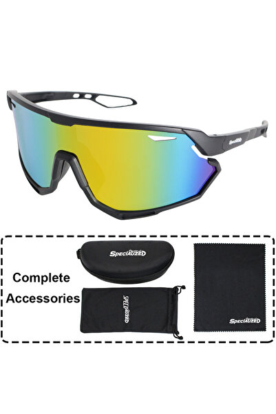 Choice نظارات رياضية سوداء وحمراء لركوب الدراجات، نظارات شمسية رياضية، حماية ...