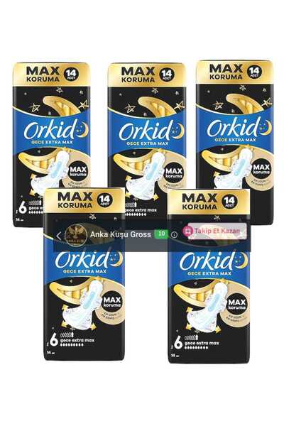 Orkid Hijyenik Ped Ultra Gece Ekstra Max 14' lü 5 Paket = 70 Adet