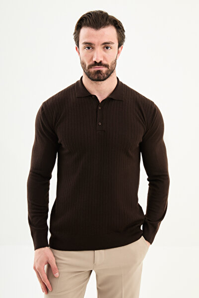 Mcr Corded Fabric Slim Fit Polo Neck Men's Knitwear Sweater Brown - 11573.25K