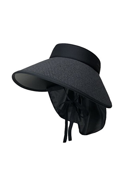 Choice قبعة شمسية سوداء قابلة للطي من القش للنساء، مزودة بواقي شمس قابل للإزا...