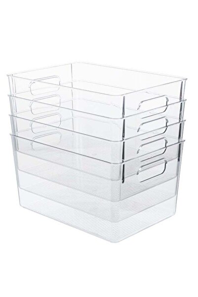 Generic صناديق تخزين مربعة شفافة من إيست، 4 قطع، بمقابض، خالية من مادة BPA، 2...