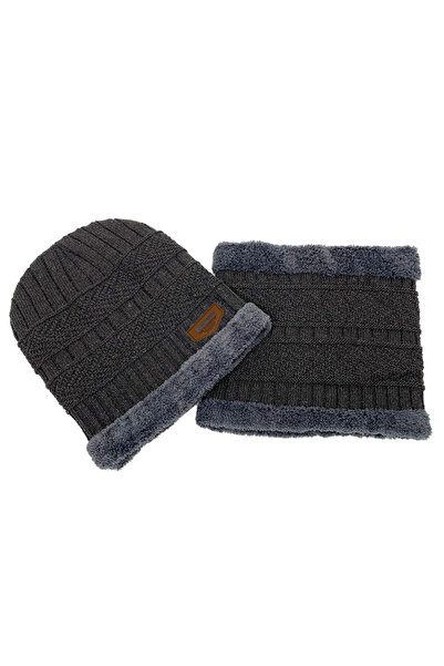 Choice قبعة شتوية رمادية للرجال، قبعة محبوكة من المخمل الناعم، وشاح من الصوف ...